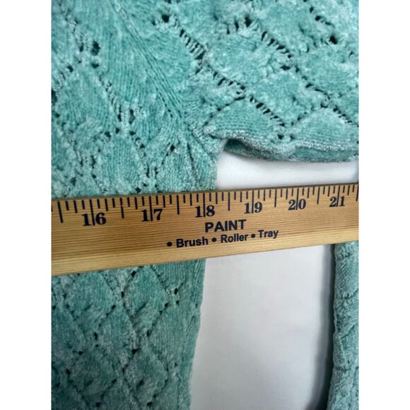 Sigrid Olsen Women's Size Large Aqua Chenille Long Sleeve Cowl Neck Sweater - Picture 4 of 7
